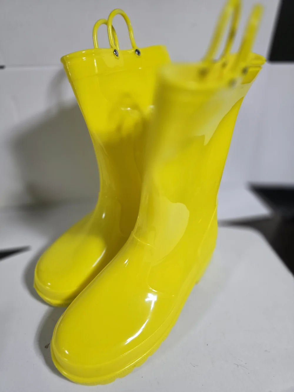 Source Unknown Bright Yellow Kids Rain Boots with Pull Handles